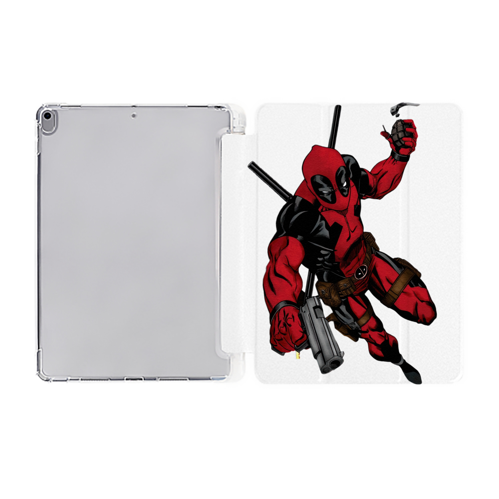 （画像用） Deadpool デッドプール IPad ケース ペン収納付き 三つ折りスタンド PUレザー×シリコン 対応機種9.5/10.5/10.9インチ